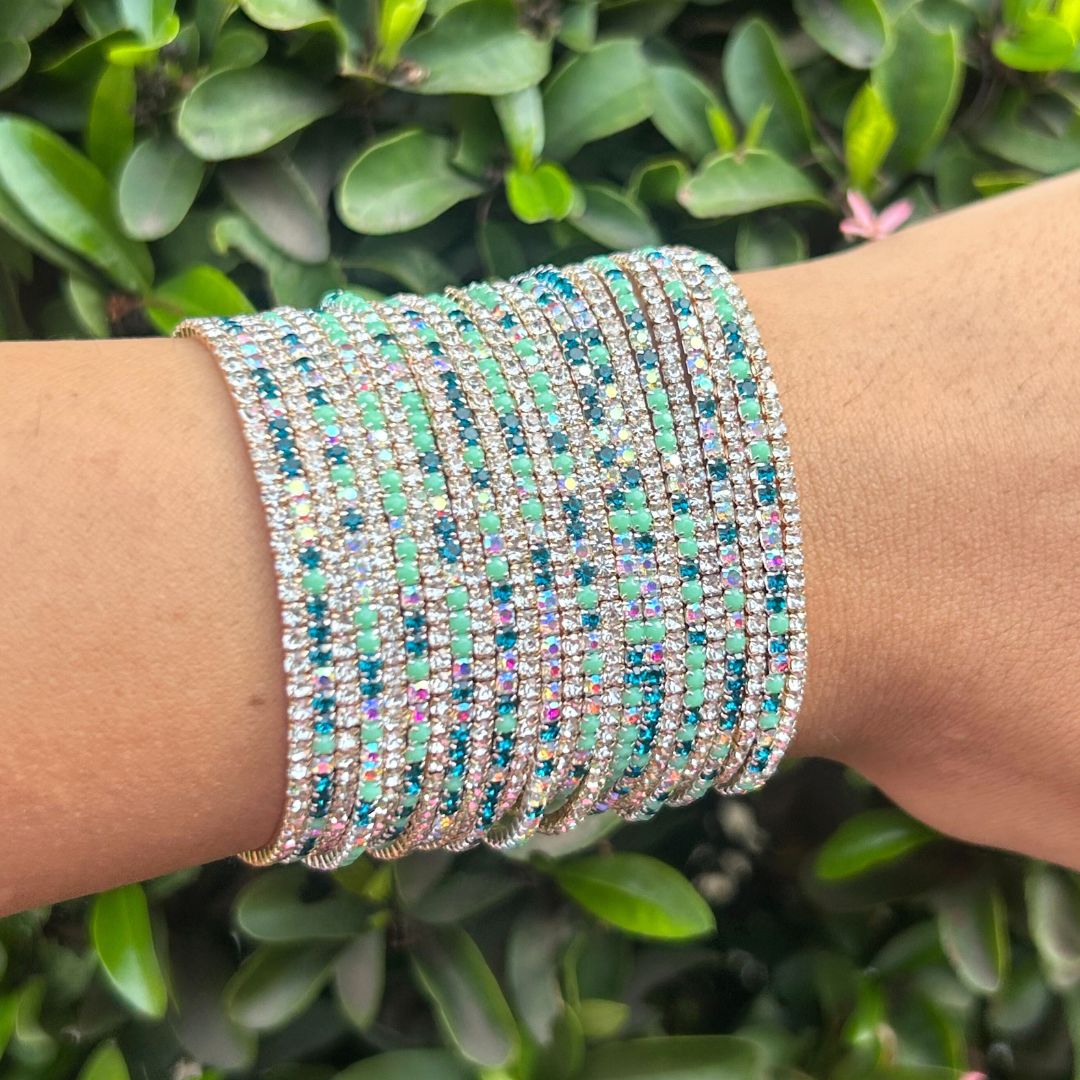 Stretchable Golden and Mint Green Bracelet - Pack of 24