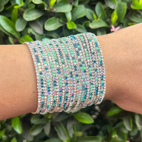 Stretchable Golden and Mint Green Bracelet - Pack of 24
