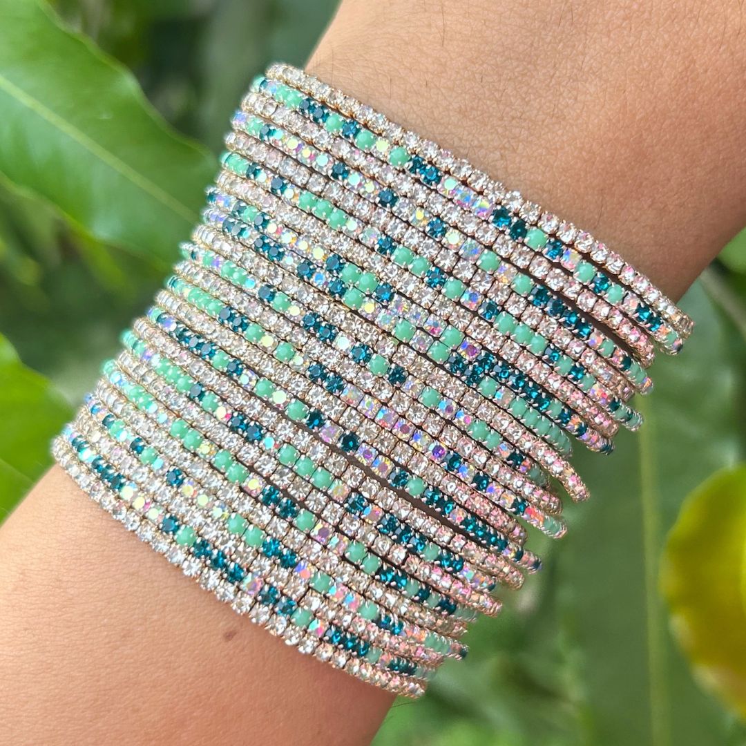 Stretchable Golden and Mint Green Bracelet - Pack of 24