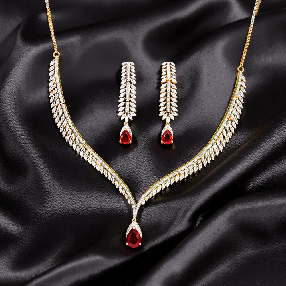 Grace Ruby 18K Gold Plated American Diamond Necklace Set