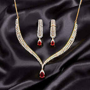 Grace Ruby 18K Gold Plated American Diamond Necklace Set