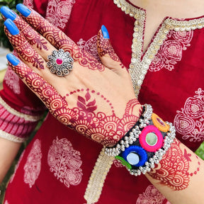 Navratri Special Premium Thread Mirror Ghungroo Bracelet / Kada
