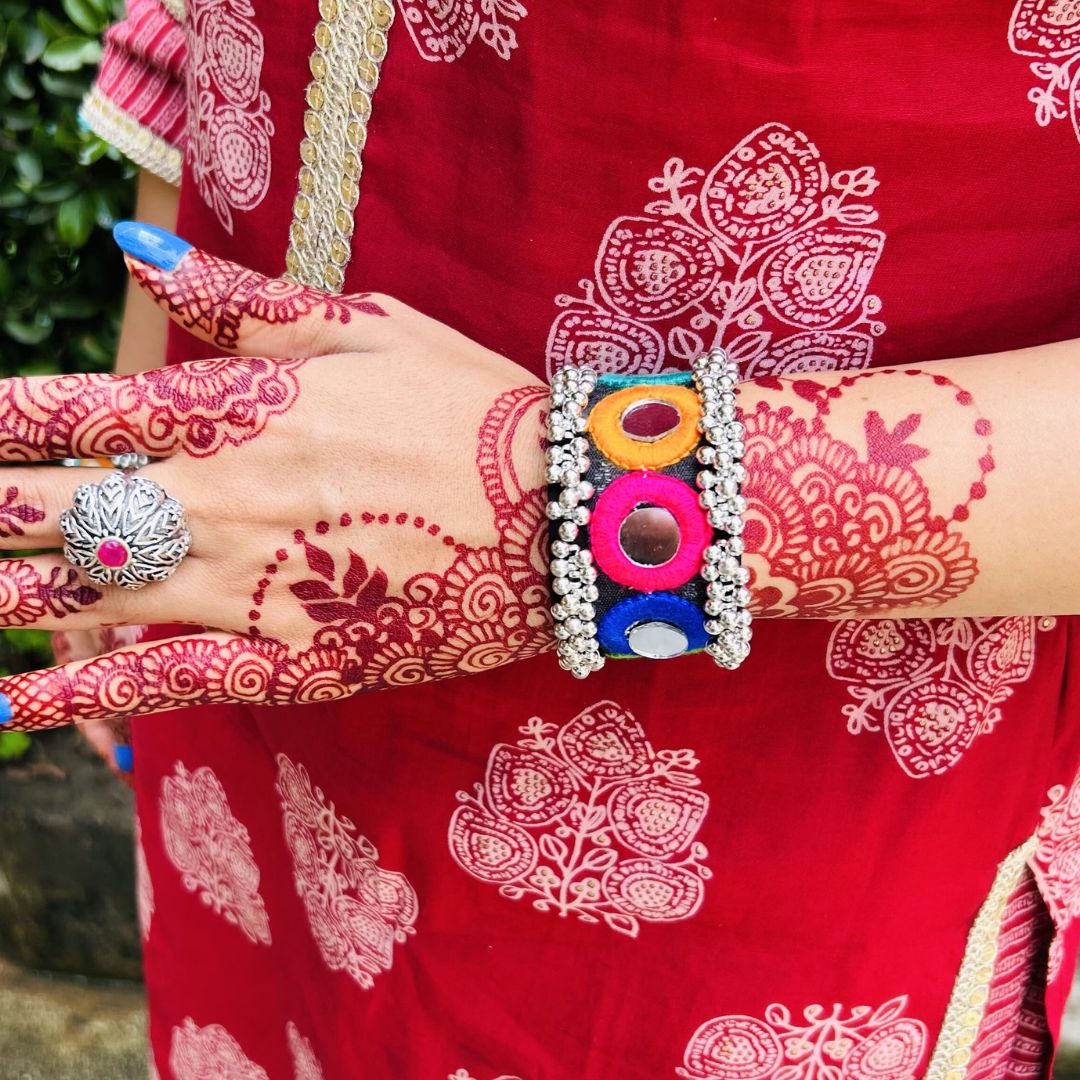 Navratri Special Premium Thread Mirror Ghungroo Bracelet / Kada