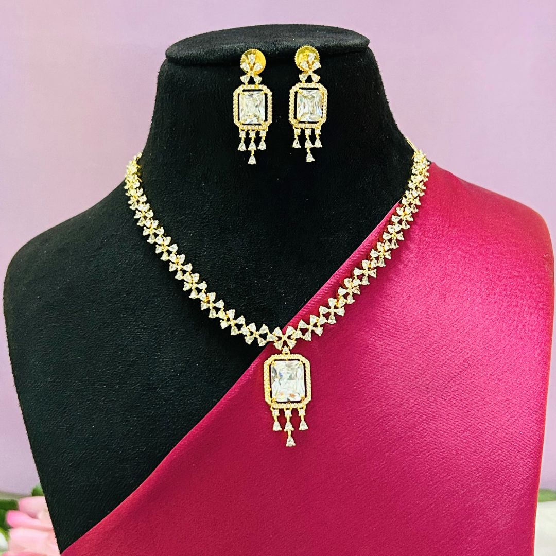 Aliya 18K Gold Plated American Diamond Necklace Set