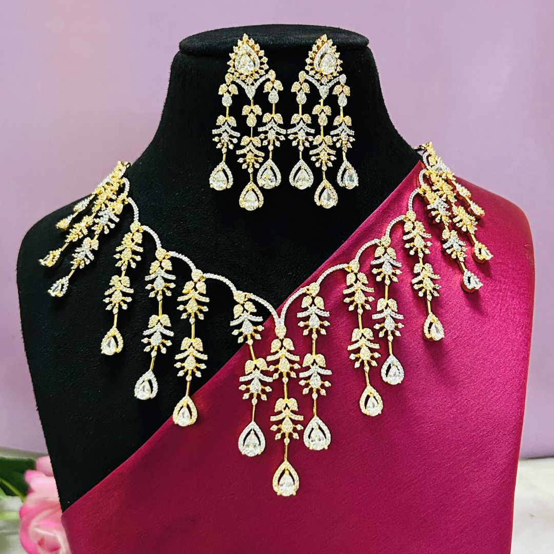 Daisy 18K Gold Plated American Diamond Necklace Set