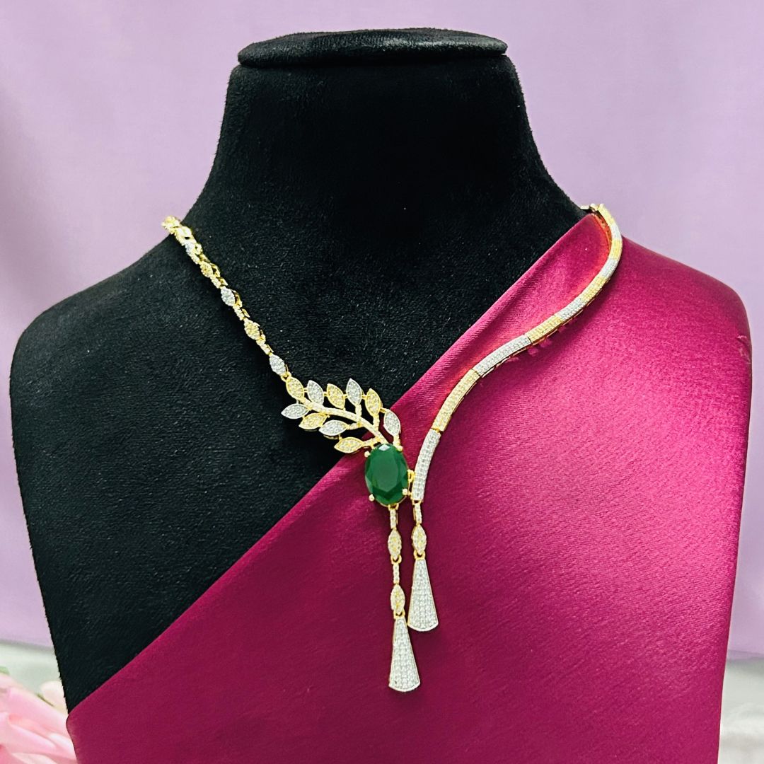 Ada  Emerald Green American Diamond Necklace set