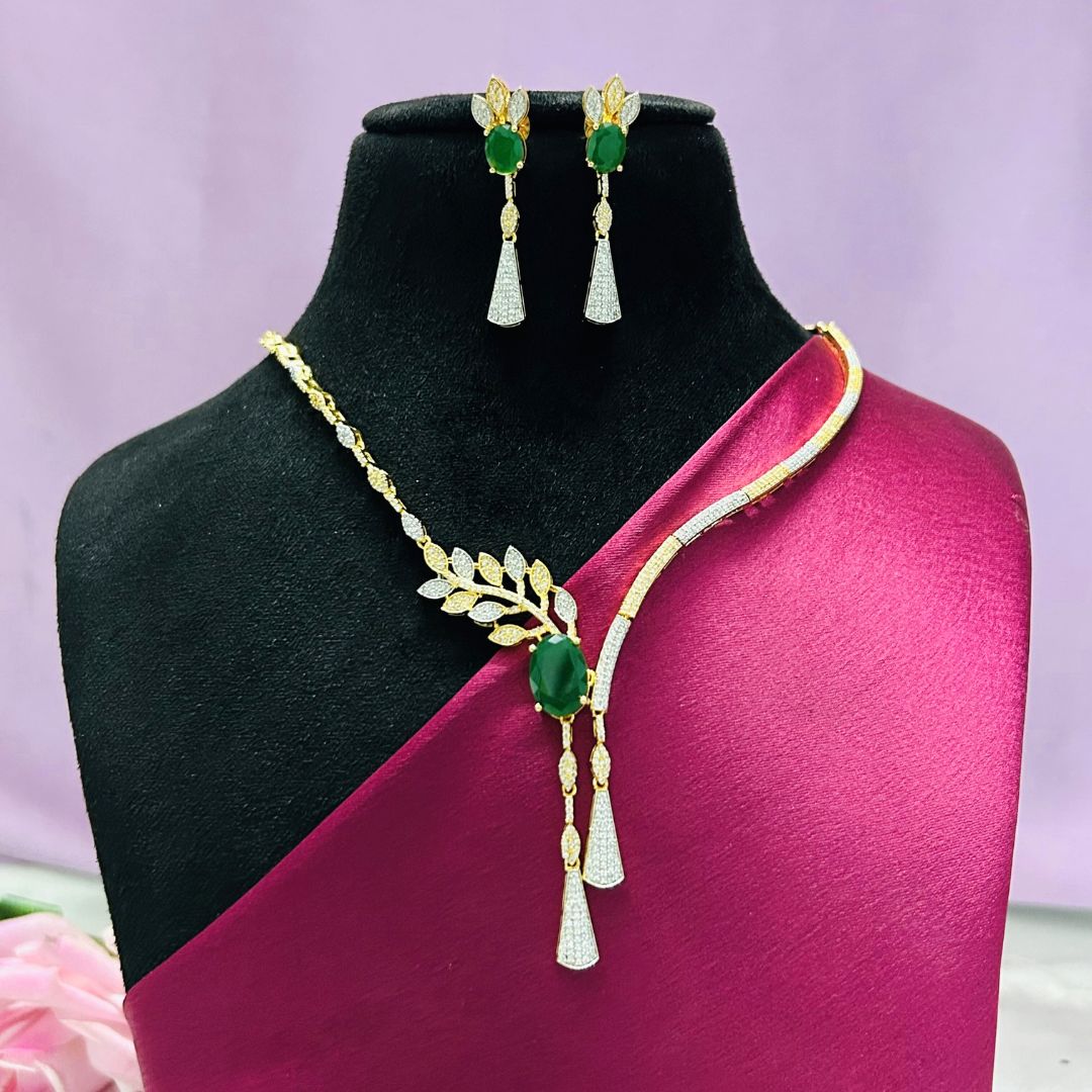 Ada  Emerald Green American Diamond Necklace set
