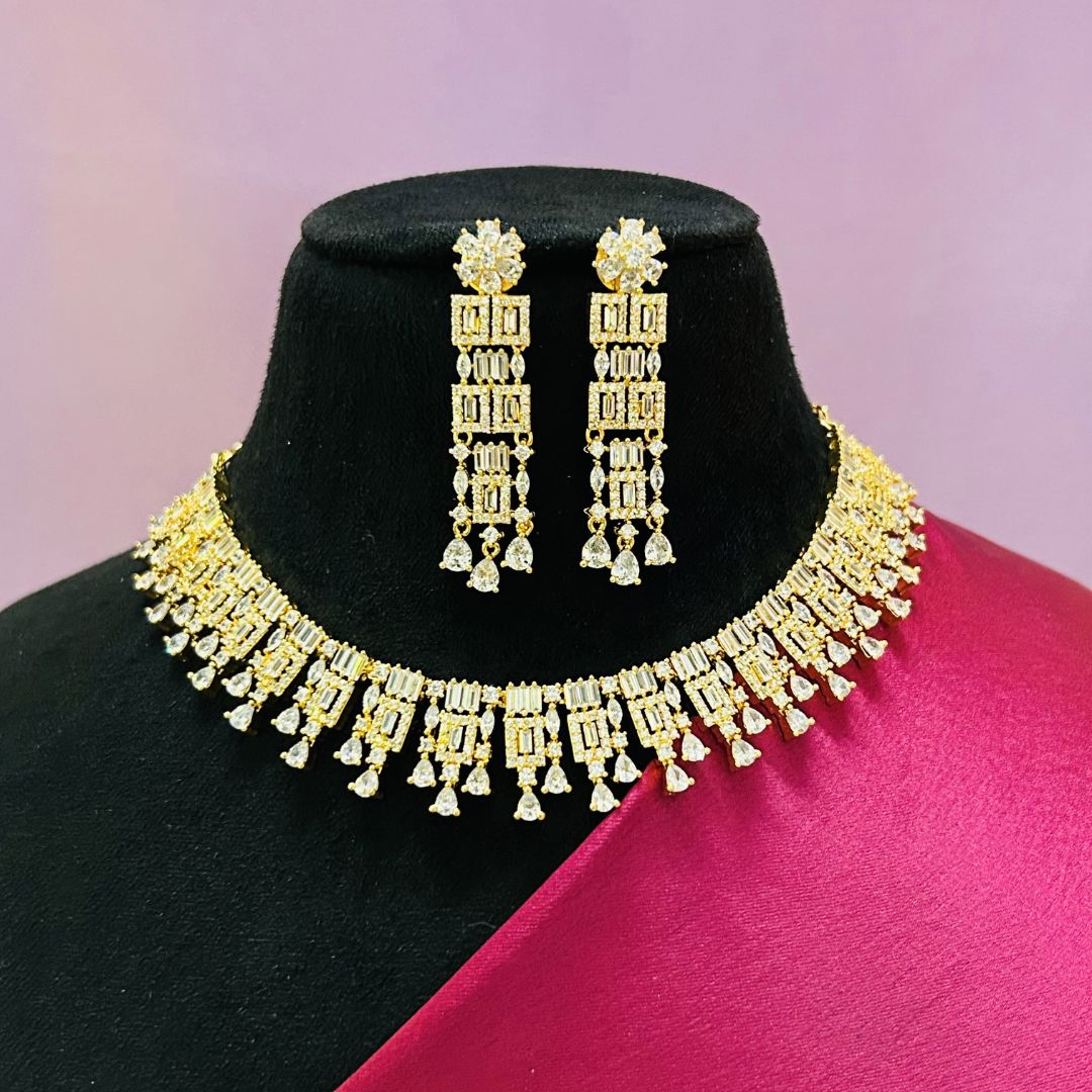 Adriana 18K Gold Plated American Diamond Necklace Set