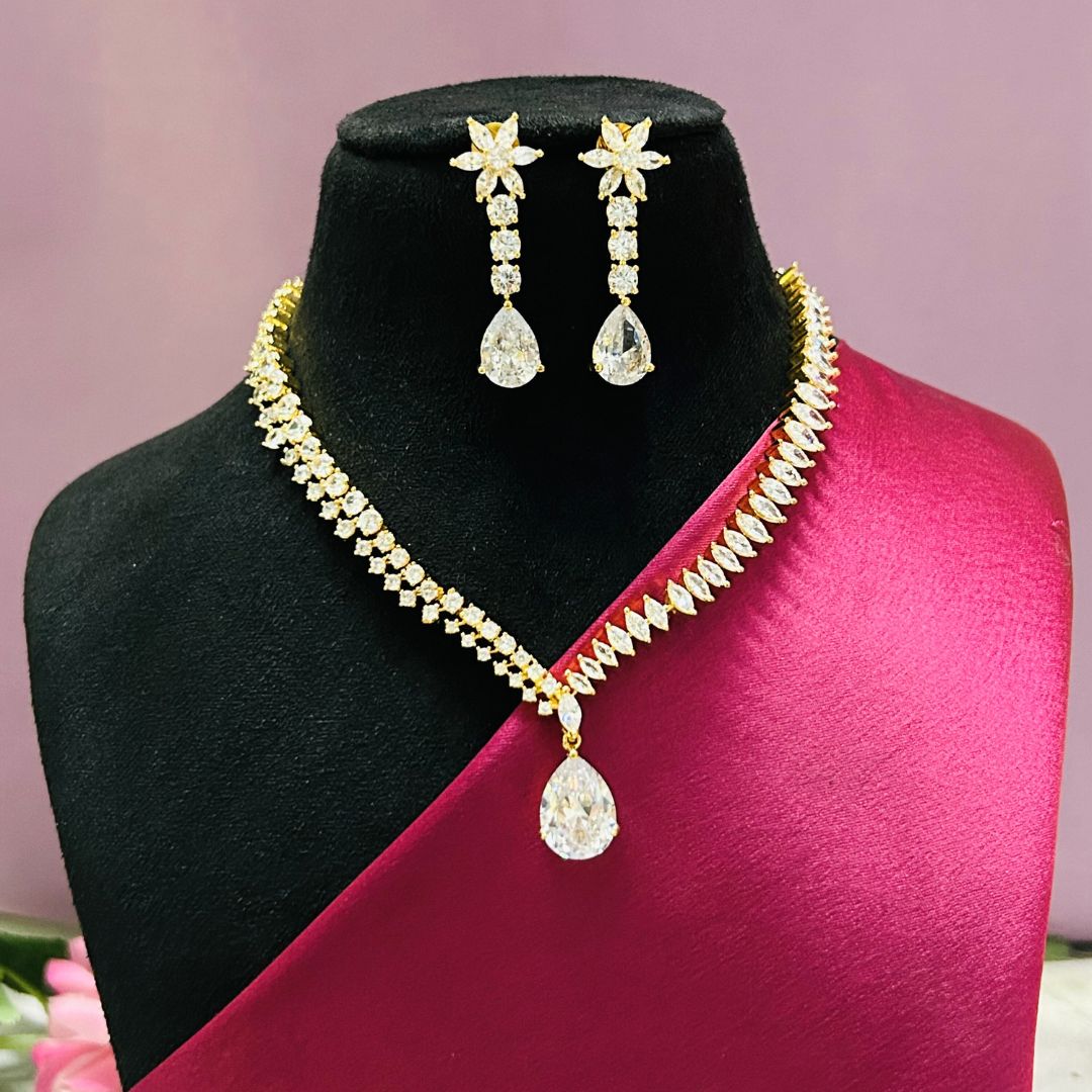 Mira 18K Gold Plated American Diamond Necklace Set