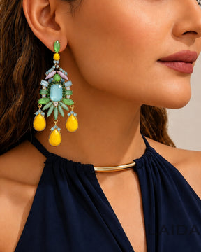 Pastel Crystal Retro Tassel Drop Earrings