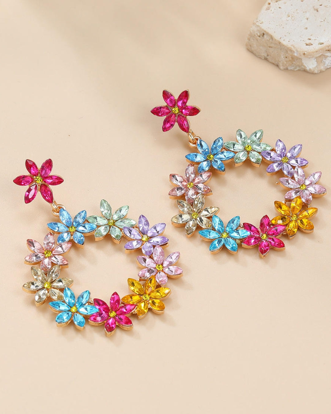 Multi Crystal Flower Drop Earrings