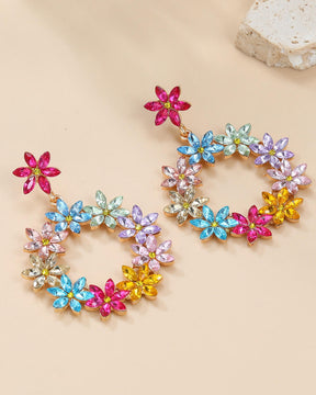 Multi Crystal Flower Drop Earrings