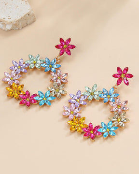 Multi Crystal Flower Drop Earrings