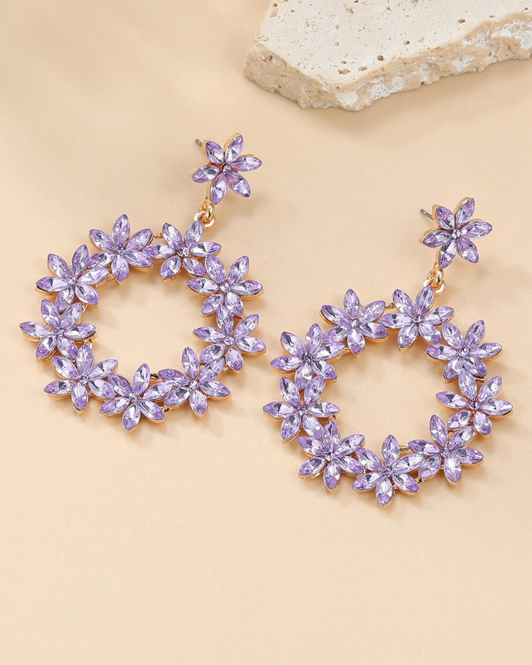 Lavender Crystal Flower Drop Earrings