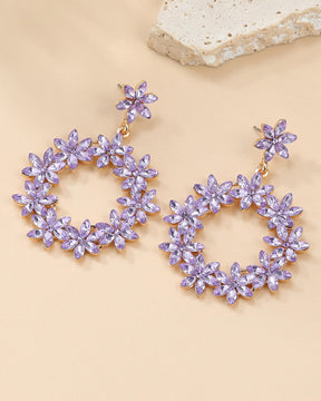 Lavender Crystal Flower Drop Earrings