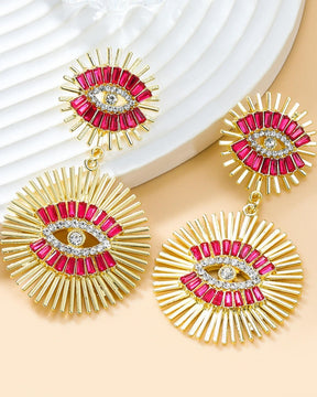 Vintage Fuschia Pink Rhinestone Evil Eye Earring