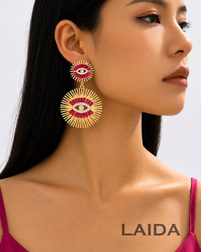 Vintage Fuschia Pink Rhinestone Evil Eye Earring