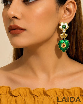 Emerald Enamel Heart Shape Drop Earrings
