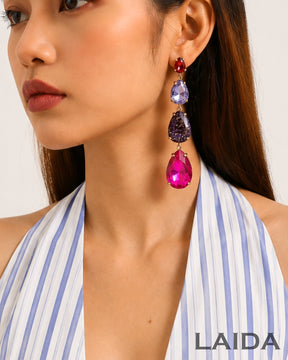 Multi Layer Pink Rhinestone Resin Drop Earrings