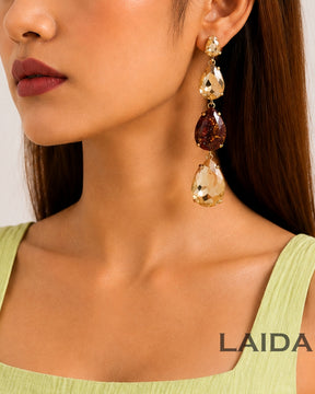 Multi Layer Brown Rhinestone Resin Drop Earrings