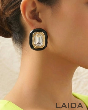 Vintage Chunky Black Stud Earrings