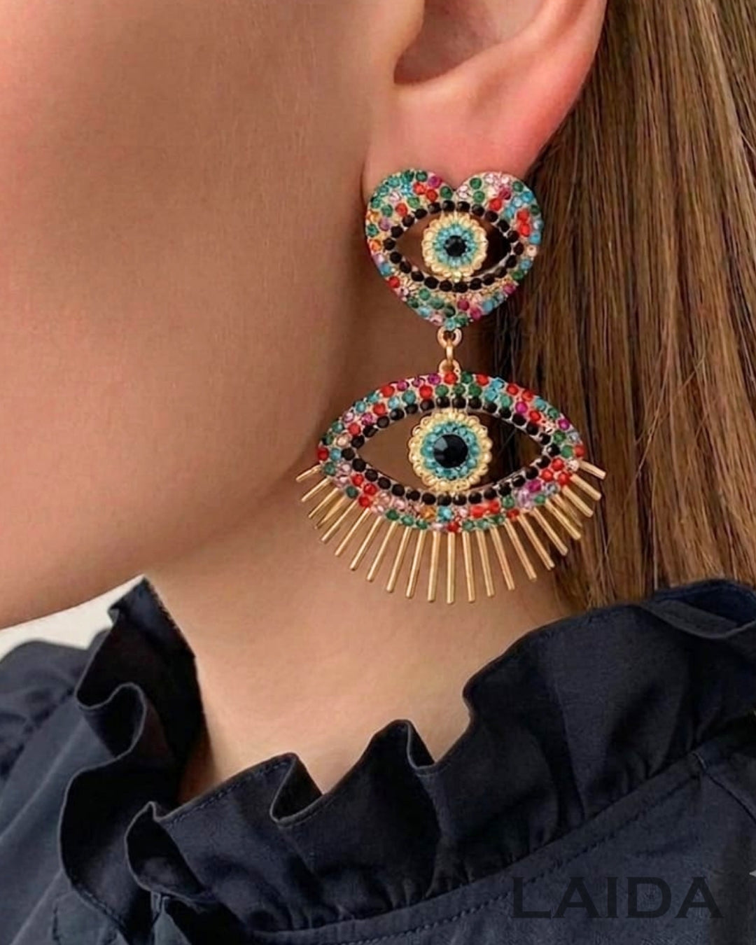 Heart Multi Evil Eye Earrings