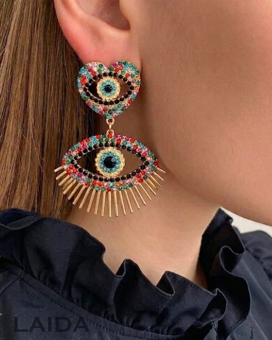 Heart Multi Evil Eye Earrings