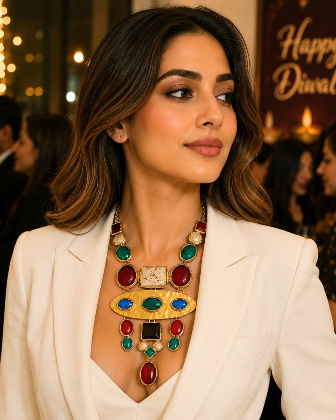 Multicolor Retro Gemstone Statement Necklace