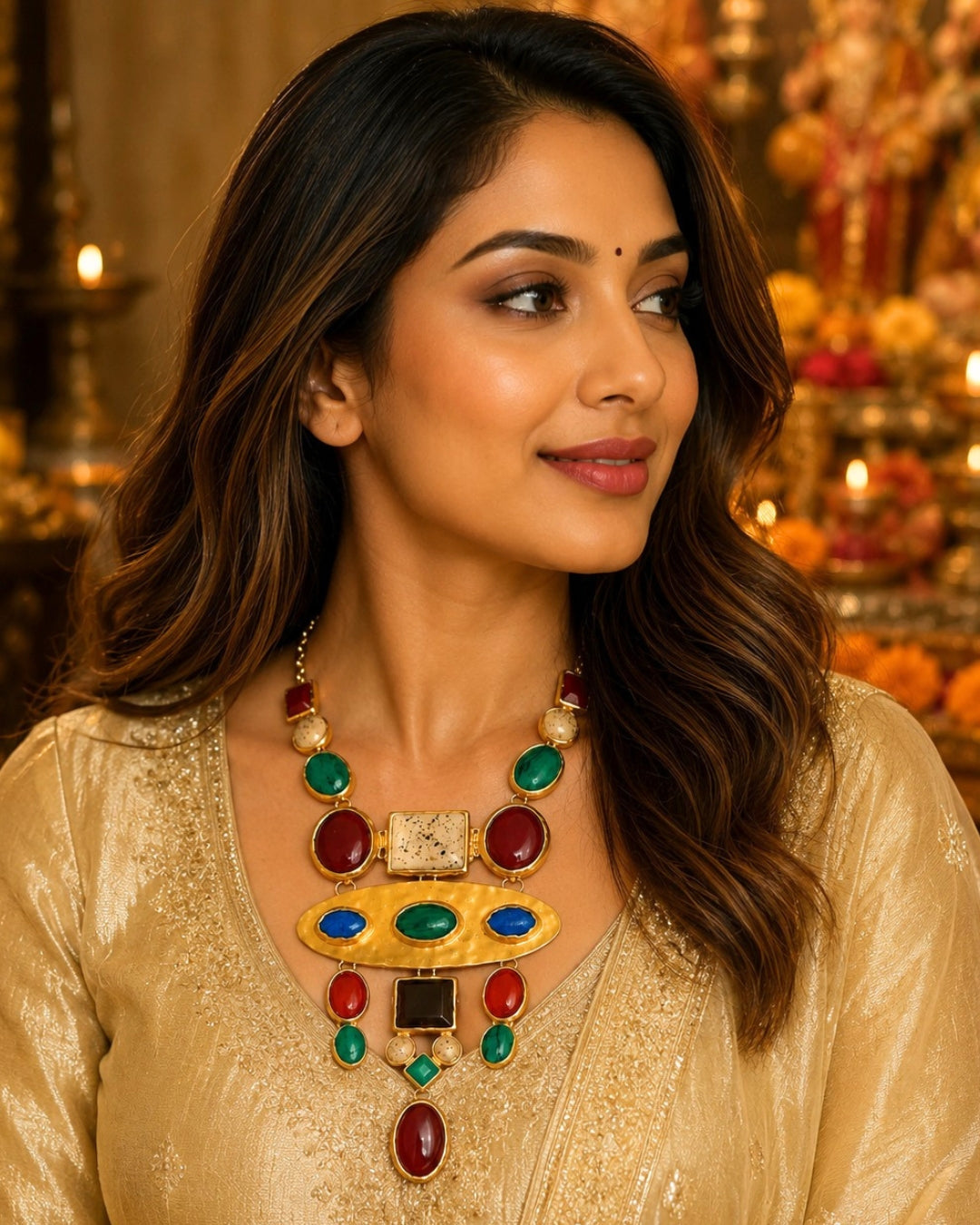 Multicolor Retro Gemstone Statement Necklace