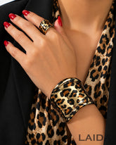 Animal Print Gold - Plated Handcuff with finger-ring