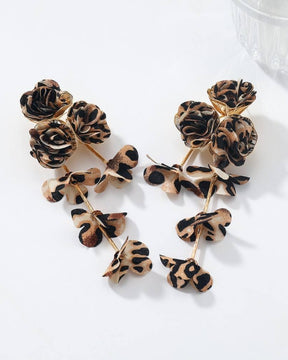 Animal Print Flower Petal Tassel Drop Earrings