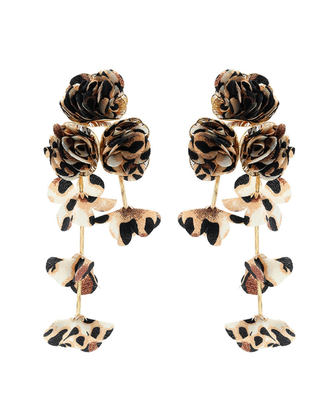 Animal Print Flower Petal Tassel Drop Earrings