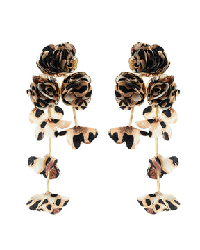 Animal Print Flower Petal Tassel Drop Earrings