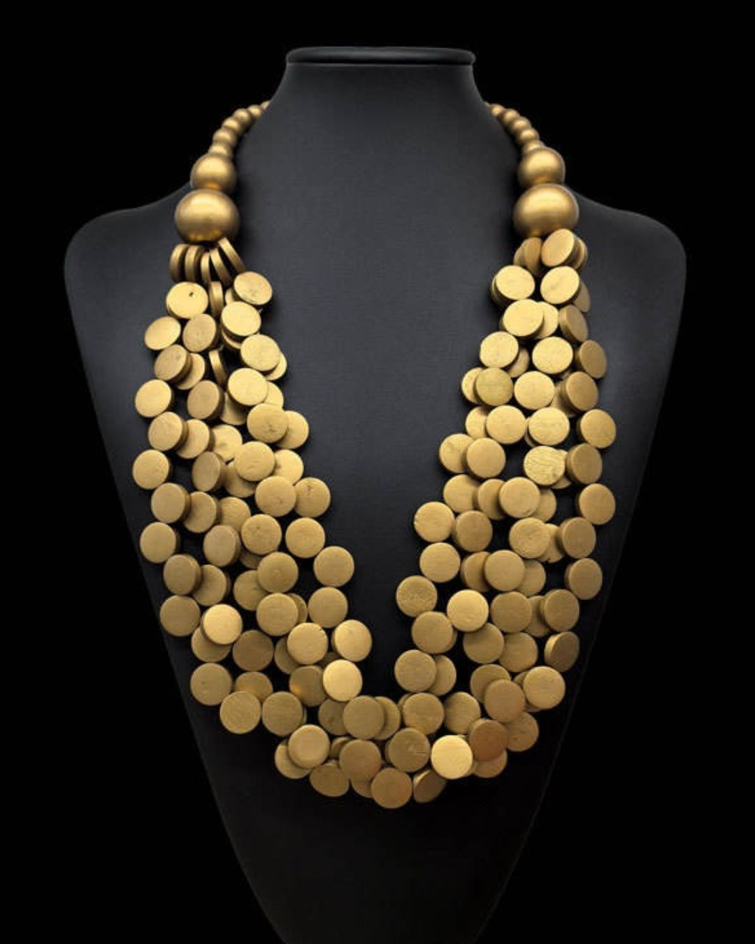 Multi- Layered Golden Wooden Bead Necklace