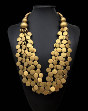 Multi- Layered Golden Wooden Bead Necklace