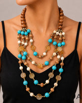 Multi- Layered Resin Beaded Wooden Necklace