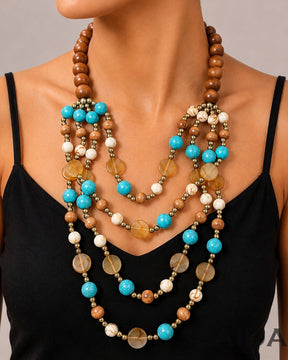 Multi- Layered Resin Beaded Wooden Necklace