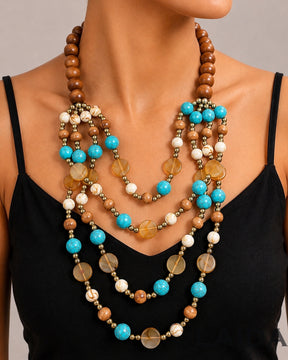 Multi- Layered Resin Beaded Wooden Necklace