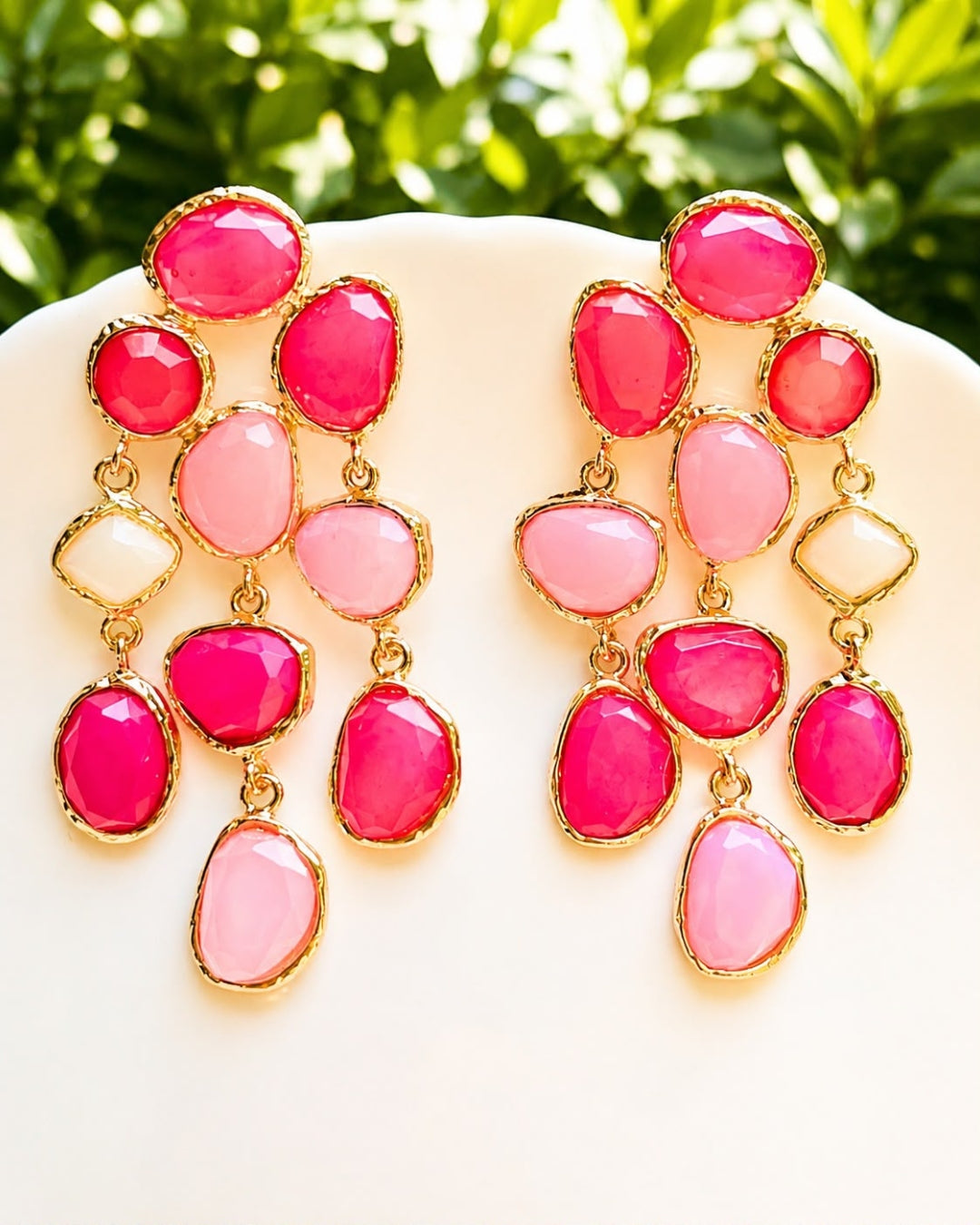 Crystal Layered Pink  Earrings