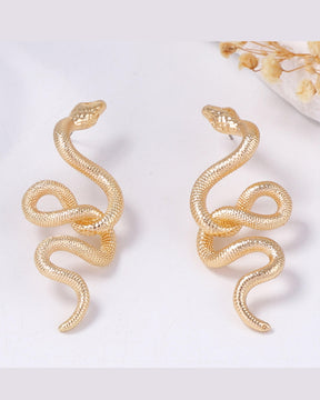 Golden Textured Snake Pattern Drop Earrings