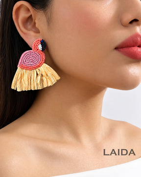 Peach Handmade Beaded Swan Drop Earrings