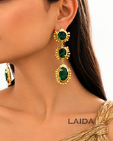 Retro Emerald Green Layered Crystal Drop Earrings