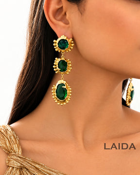 Retro Emerald Green Layered Crystal Drop Earrings