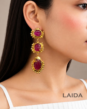 Retro Purple Layered Crystal Drop Earrings
