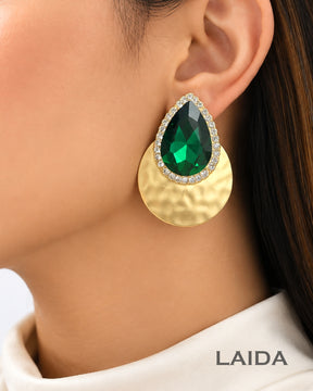 Emerald Green Teardrop Crystal Stud Earrings