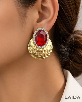Red Oval Crystal Stud Earrings