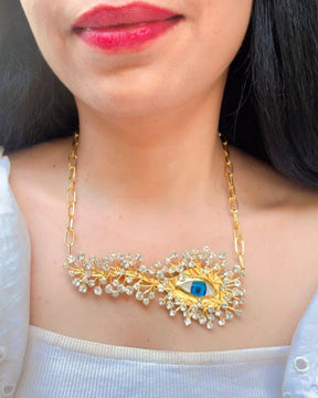 Resin Blue Evil Eye Crystal Rhinestone Necklace