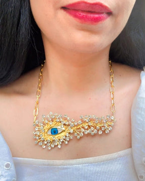 Resin Blue Evil Eye Crystal Rhinestone Necklace