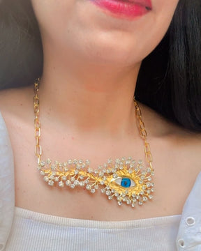 Resin Blue Evil Eye Crystal Rhinestone Necklace