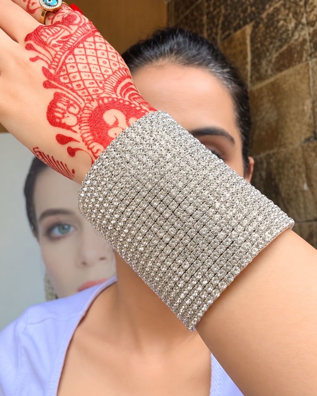 Silver Rhinestone Broad Bracelet